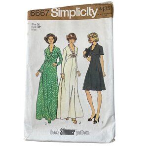70s Simplicity 6667 Misses Dress Sewing Pattern Size 16 Two Lengths Vintage CUT